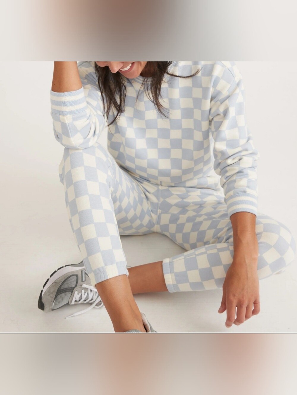 Marine Layer Pale Blue & Cream Checkerboard Track Joggers-Size Xs